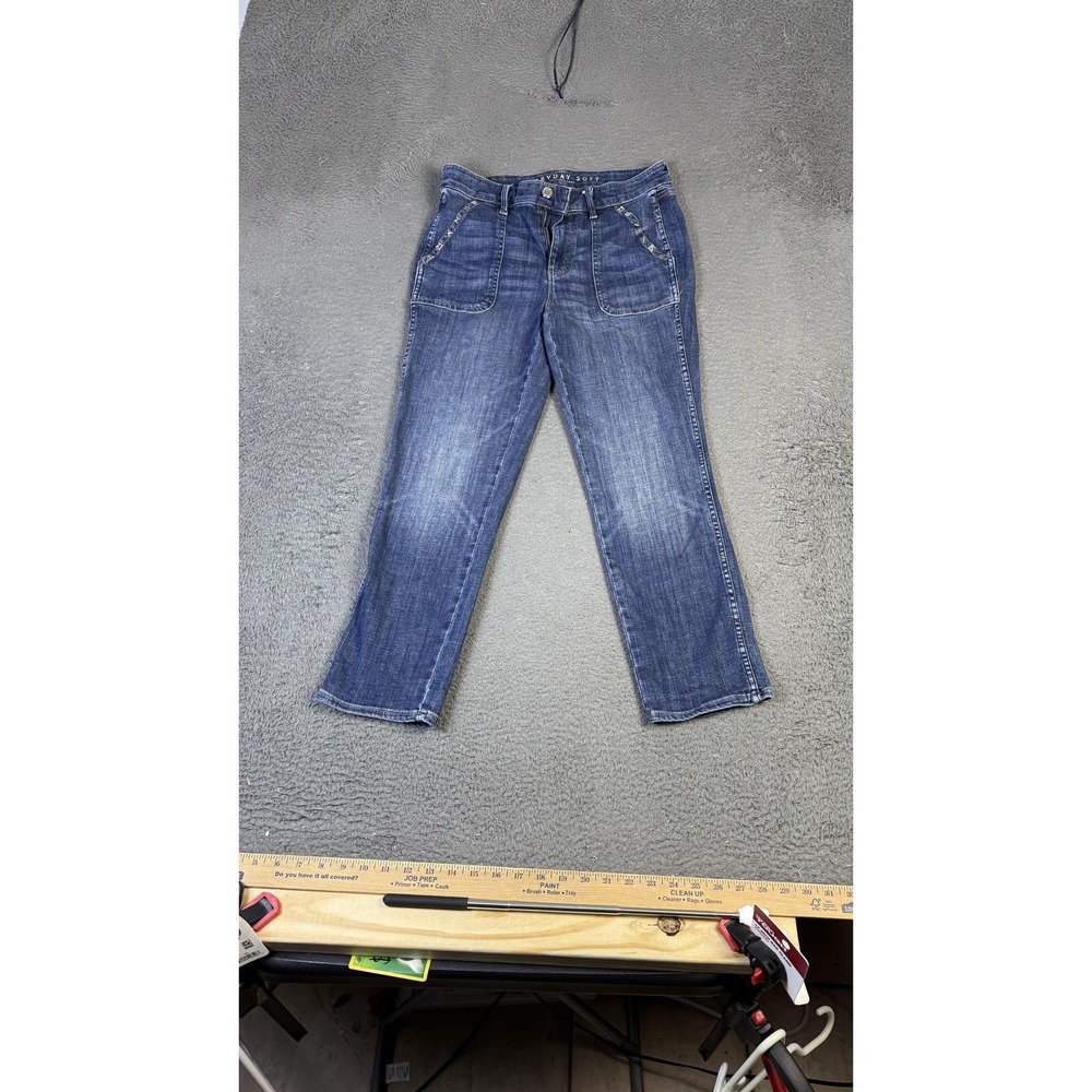 White House Black Market Jeans Womens 6 Blue Everyday Soft Straight Crop Studded